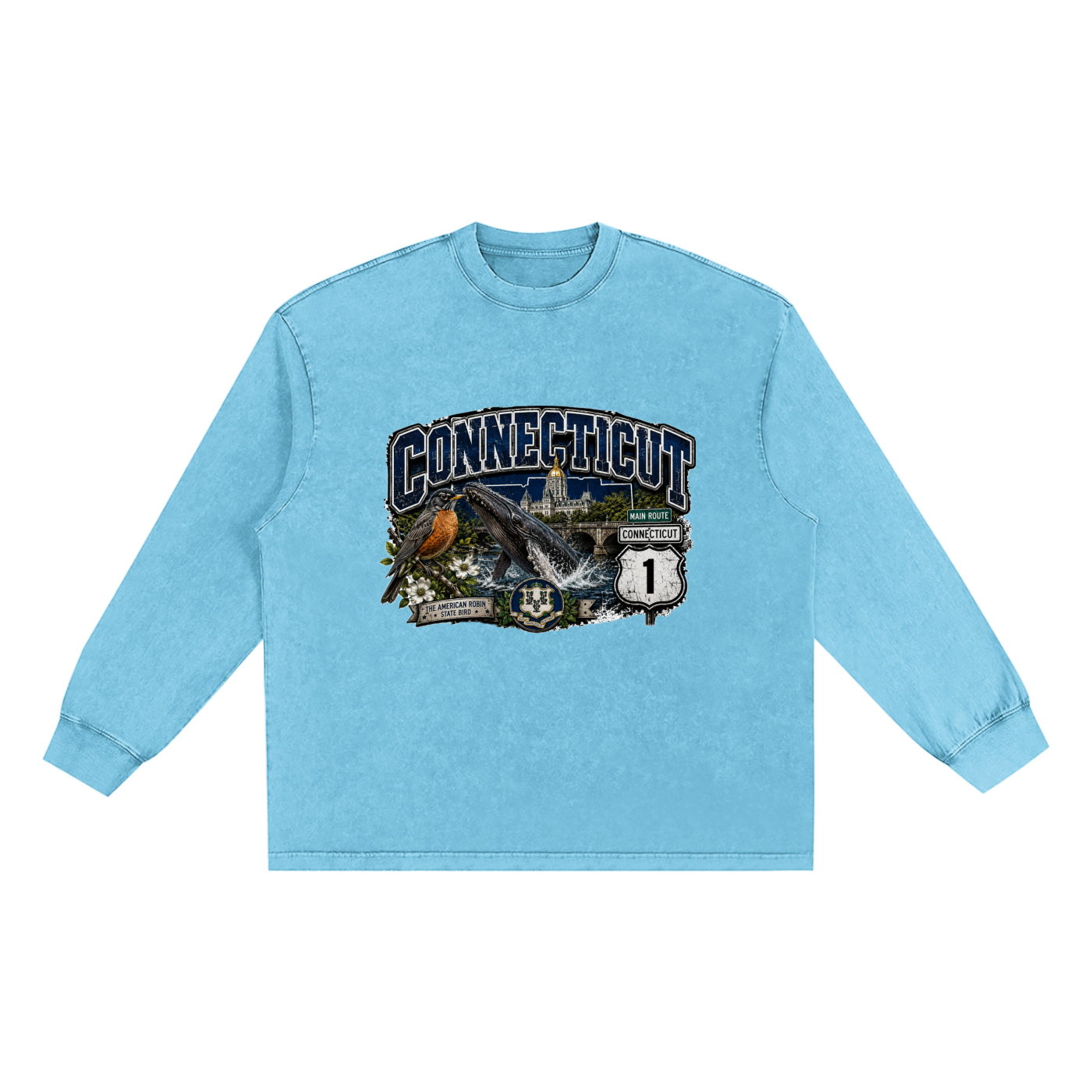 The Connecticut State Collection Snow Washed Frayed Edge Unisex T-Shirt
