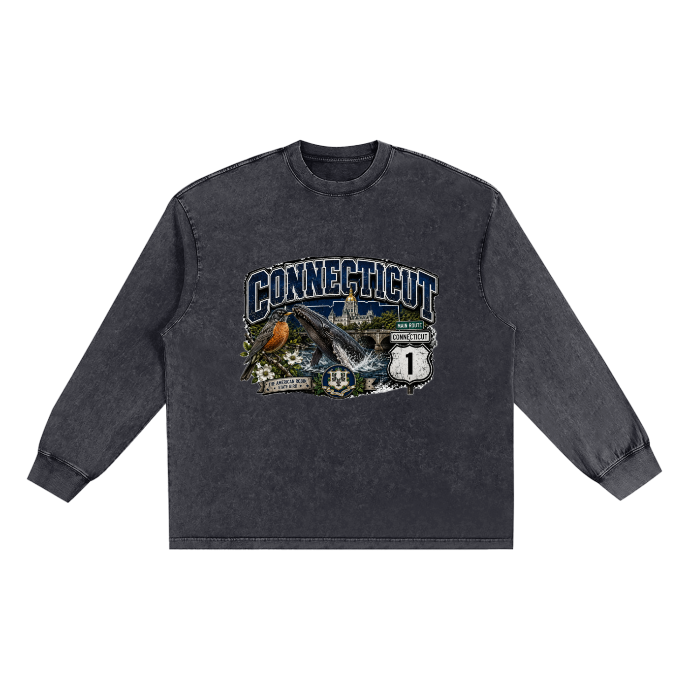 The Connecticut State Collection Snow Washed Frayed Edge Unisex T-Shirt