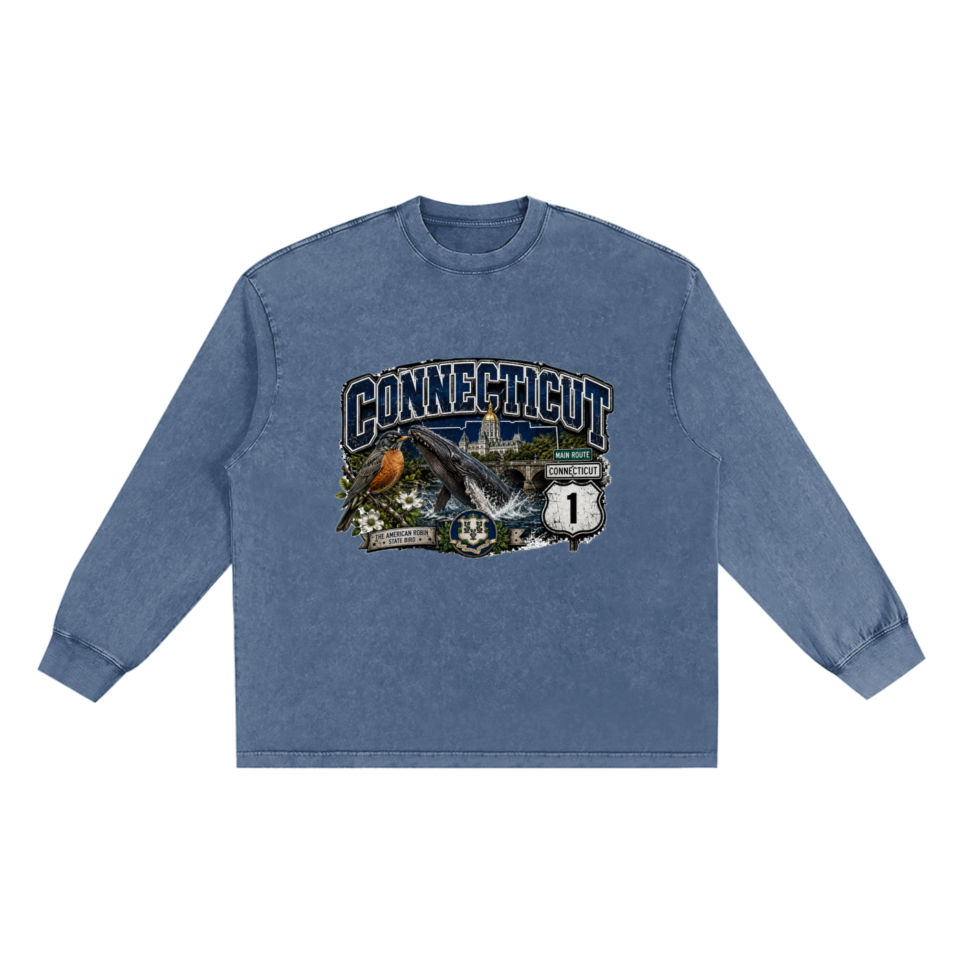 The Connecticut State Collection Snow Washed Frayed Edge Unisex T-Shirt