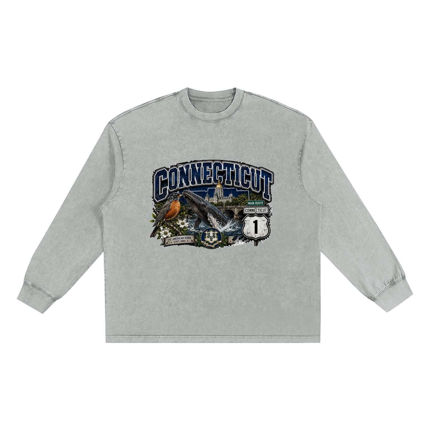 The Connecticut State Collection Snow Washed Frayed Edge Unisex T-Shirt