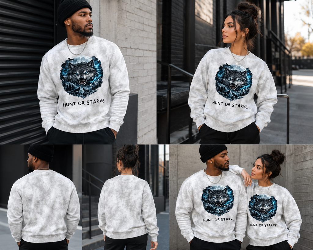 Hunt Or Starve Dirty Washed Boxy Fleeced Sweatshirt