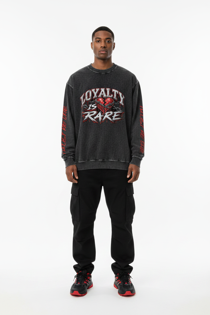 Loyalty Is Rare Acid Wash Oversize Long Sleeve T-Shirt