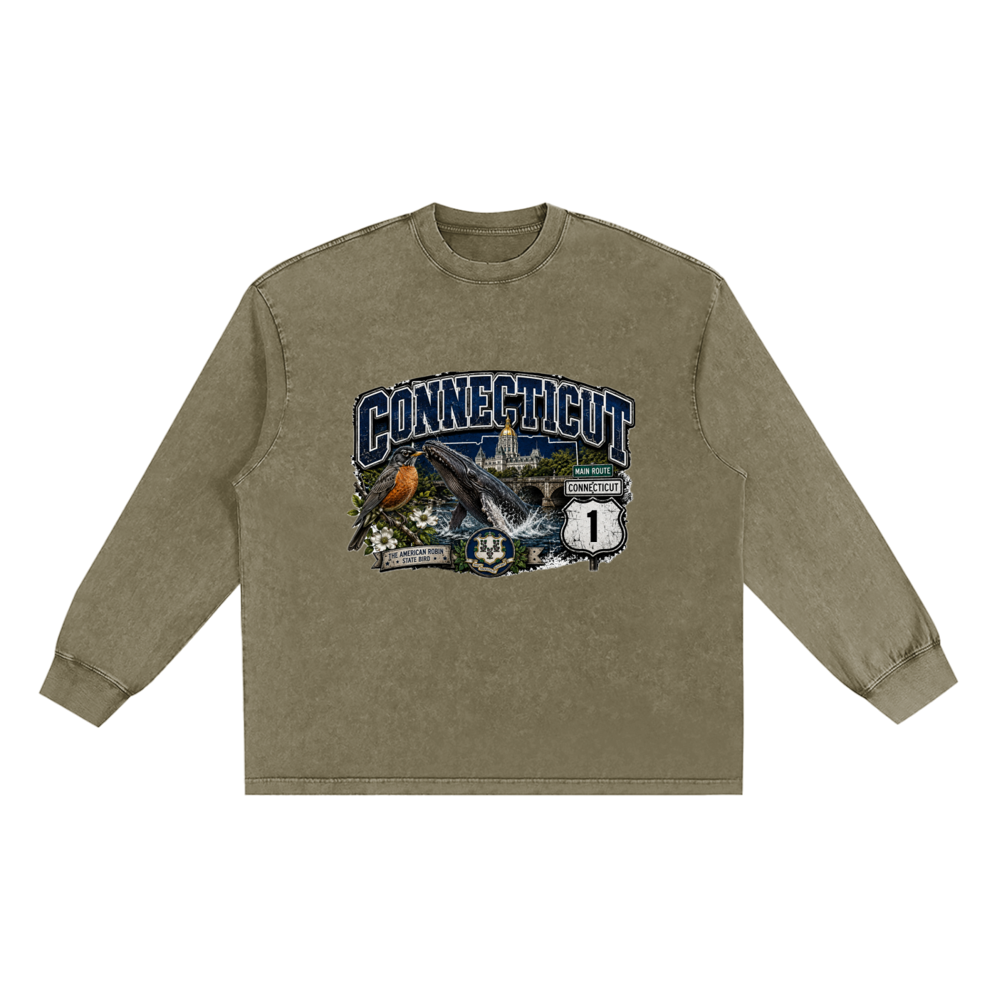 The Connecticut State Collection Snow Washed Frayed Edge Unisex T-Shirt